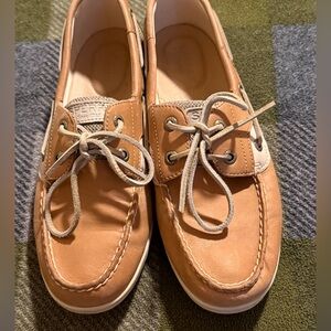 Women’s Sperry Topsider Leather Boat Shoes “Linen-Multi”/Taupe/Tan Size 8.5M